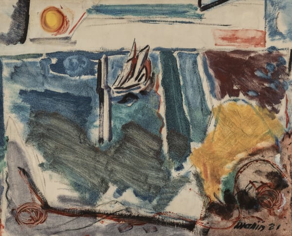John Marin, Sailboat, Sea and Sun, 1921