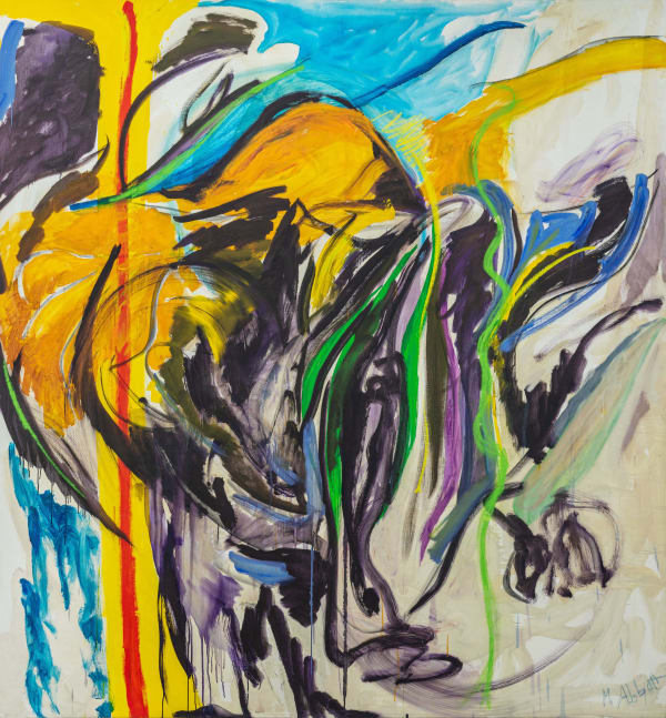 Mary Abbott (1921-2019) Jungle Sun, c. 1985 Signed at lower right: M. Abbott; inscribed with the title on verso: "Jungle Sun" / M Abbott / 75 h x 70 w Oil and pastel on canvas 75 x 70 inches 190.5 x 177.8 cm
