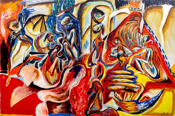 Mary Abbott (1921-2019) Untitled, c. 1950 Signed at lower right: M. Abbott; inscribed with the artist's inventory number and stamped twice with the estate stamp on verso and stretcher: MAC 1-237 / The Estate of / Mary Abbott / (1921–2019) Oil on canvas 48 x 72 inches 121.9 x 182.9 cm