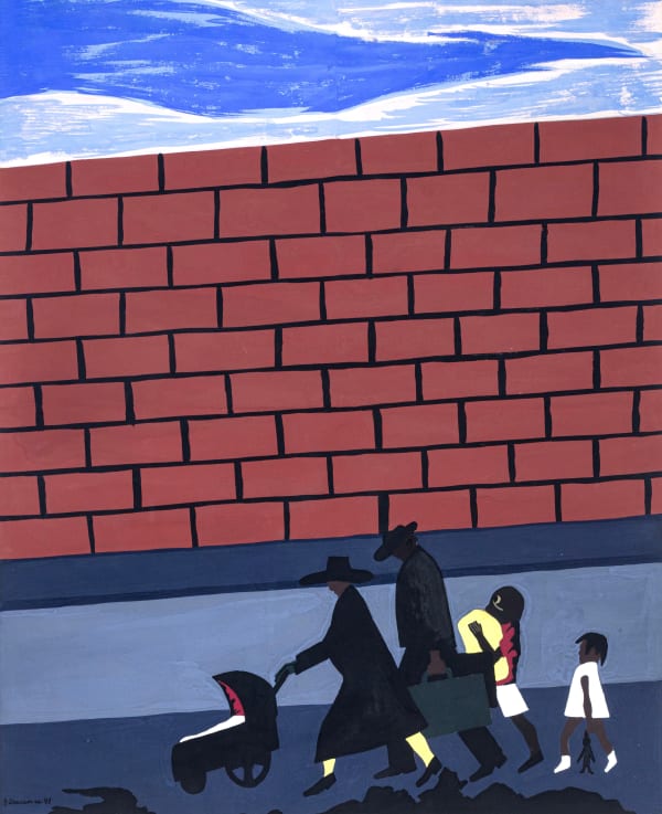 Jacob Lawrence (1917-2000) The Wall, 1941 Signed and dated at lower left: J. Lawrence 1941; dedicated on the original mat: To Helen Grayson from Jacob Lawrence Gouache on paper 22½ x 18 inches 57.1 x 45.7 cm SOLD