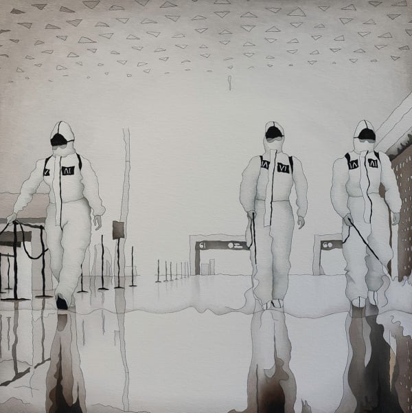 Caroline Zilinsky Space Odyssey (Wuhan Airport), 2020 Oil on Linen 122 x 122cm