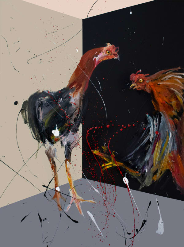 Loribelle Spirovski Sabong 11, 2022 Oil and acrylic on wood panel 60.5 x 45.5cm