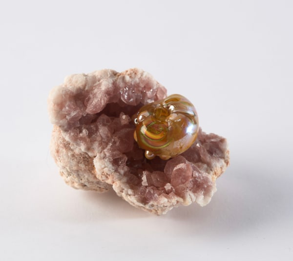 Floria Tosca Cabinet of Disappointments - Depression #7, 2024-25 Borosilicate glass on Amythest geode 3 to 5cm dimensions variable