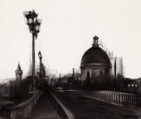 Jody Graham Crossing Bridges - Toulouse, France - 1, 2023 Charcoal on paper 67 x 78cm F