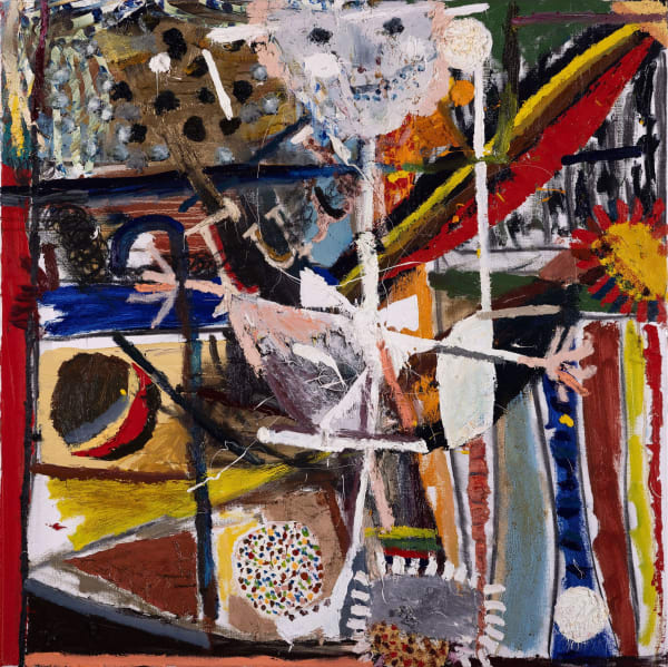 James Drinkwater In a hat shop 2, 2024 Oil on linen 91.5 x 91.5cm