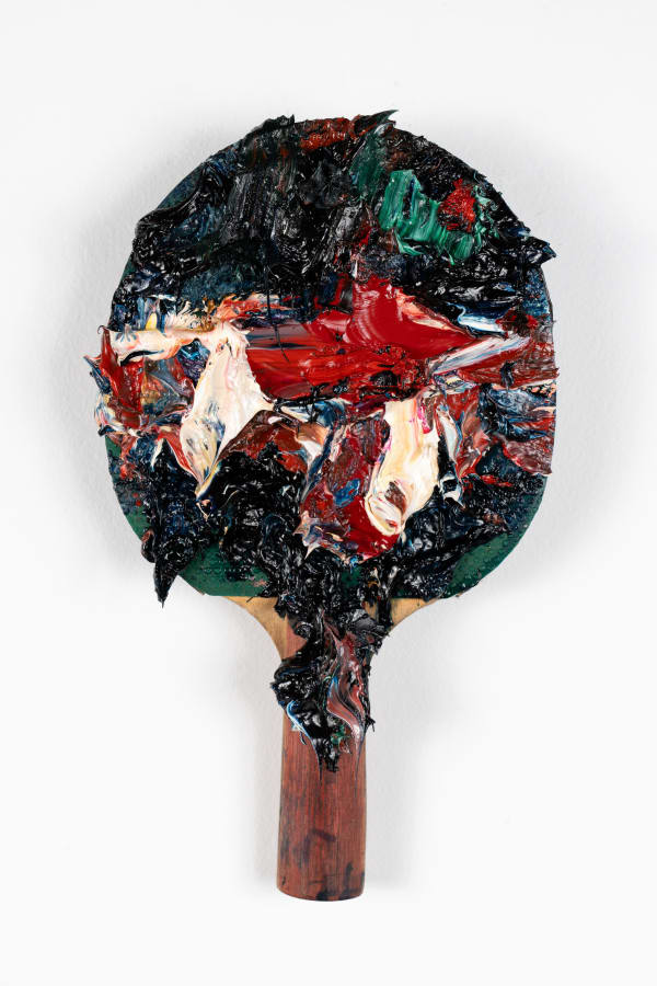 Paul Ryan T-Bone Pong, 2025 Oil on found ping pong paddle 26 x 15cm