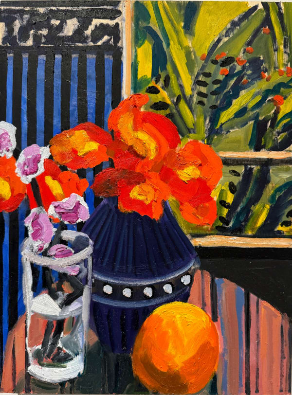 Kate Nielsen, Striped tablecloth with orange, 2024