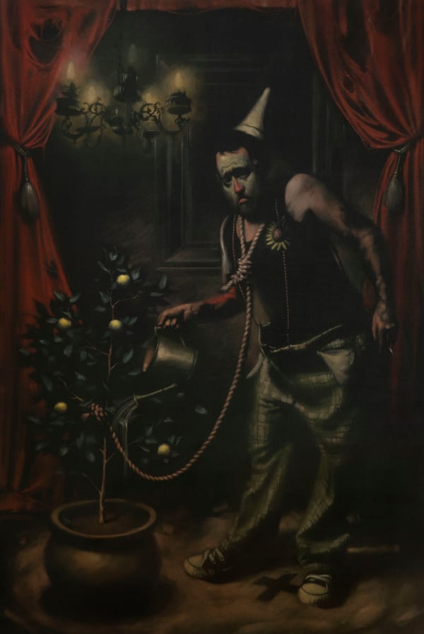 Leslie Rice Self Portrait, Exercising Patience , 2021 Acrylic on velvet 183 x 122cm; 227 x 166cm framed