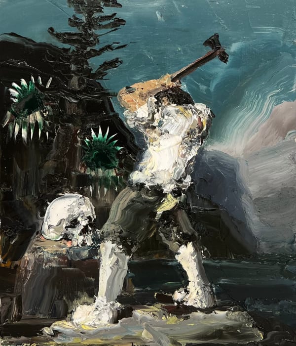 Paul Ryan The Skull cracker, after Goya , 2022 Oil on Linen 84 x 72cm