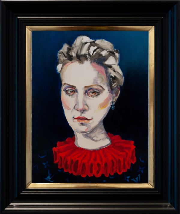 Dee Smart Lucy , 2019 Oil on board, screenprint, water gilded frame 60 x 55cm framed