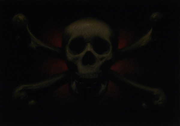 Leslie Rice Jolly Roger, 2022 Acrylic on black velvet 33 x 46cm