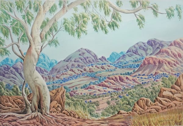 Kumantji (Hubert) Pareroultja Central Australian Landscape, Cat no. 3-23, 2023 Watercolour on paper 71 x 102cm