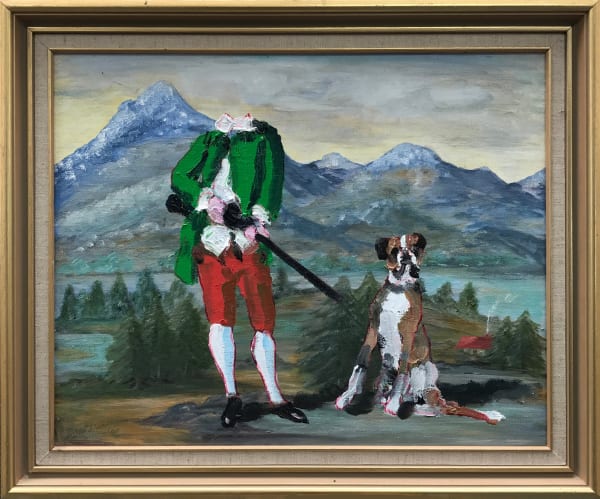 Paul Ryan The Hunt, Green Jacket , 2017 Oil on found object 49 x 59cm