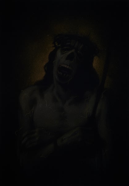 Leslie Rice Sweet Zombie Jesus, 2022 Acrylic on black velvet - Framed F. 67 x 47cm