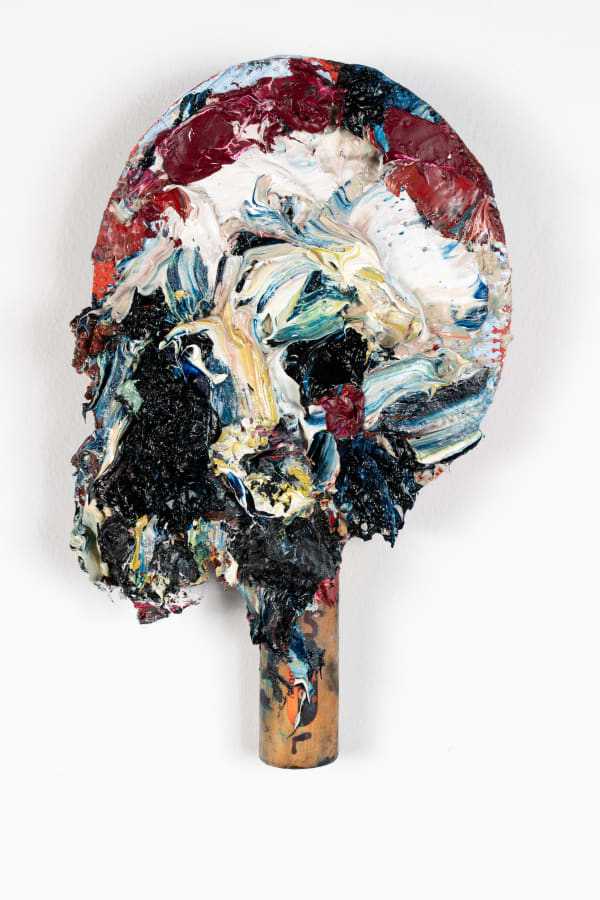 Paul Ryan Ping Skull, 2025 Oil on found ping pong paddle 26 x 15cm