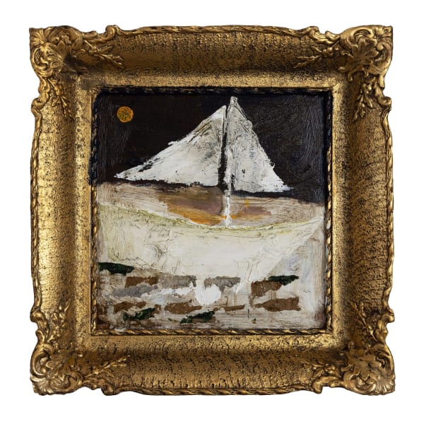James Drinkwater I am a boat TCOML 3, 2024 Oil on board with ornate frame 48 x 48cm