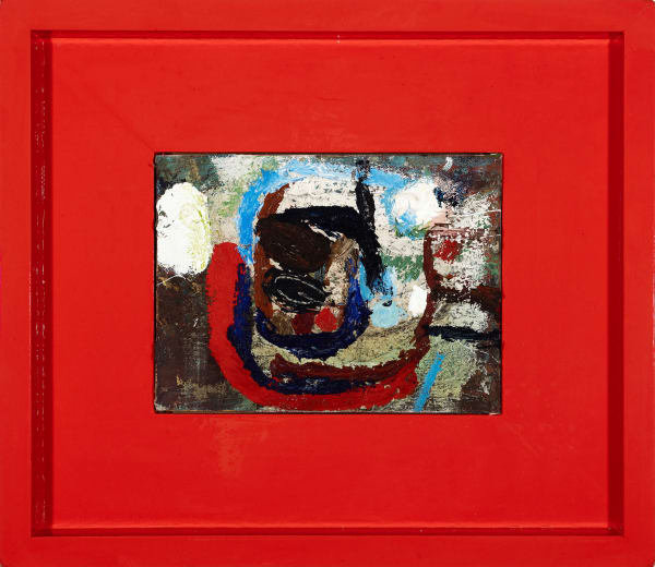 James Drinkwater Via S.Vito, 2003 - 2025 Oil on canvas and Carabinieri Red frame 32 x 37cm (including frame)