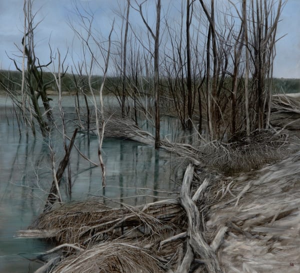 Nicholas Blowers Waters Edge, Diminishing light, Savage River Tailing Ponds , 2015 Oil on Canvas 59 x 65cm