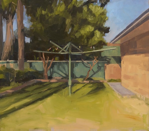 Marie Mansfield The Last Motel in Town, Clothes line , 2022 Oil on Board 35 x 40cm