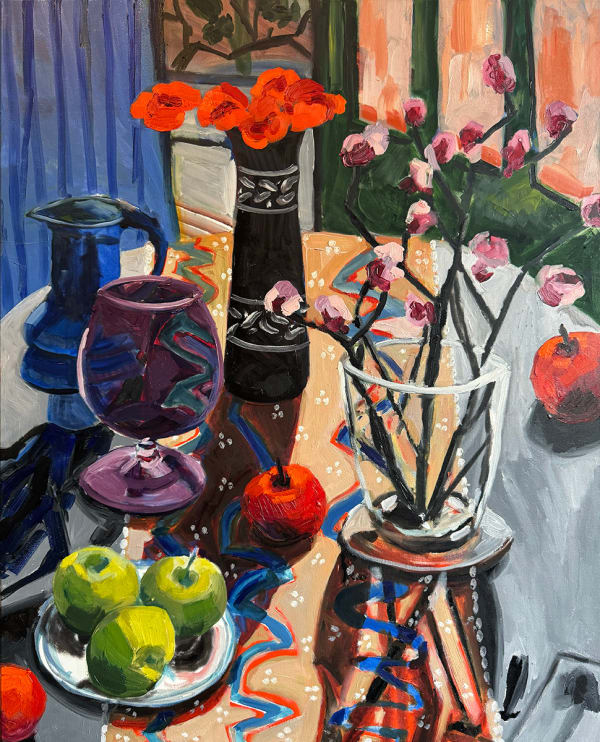 Kate Nielsen, Red and green apples with flowers, 2024