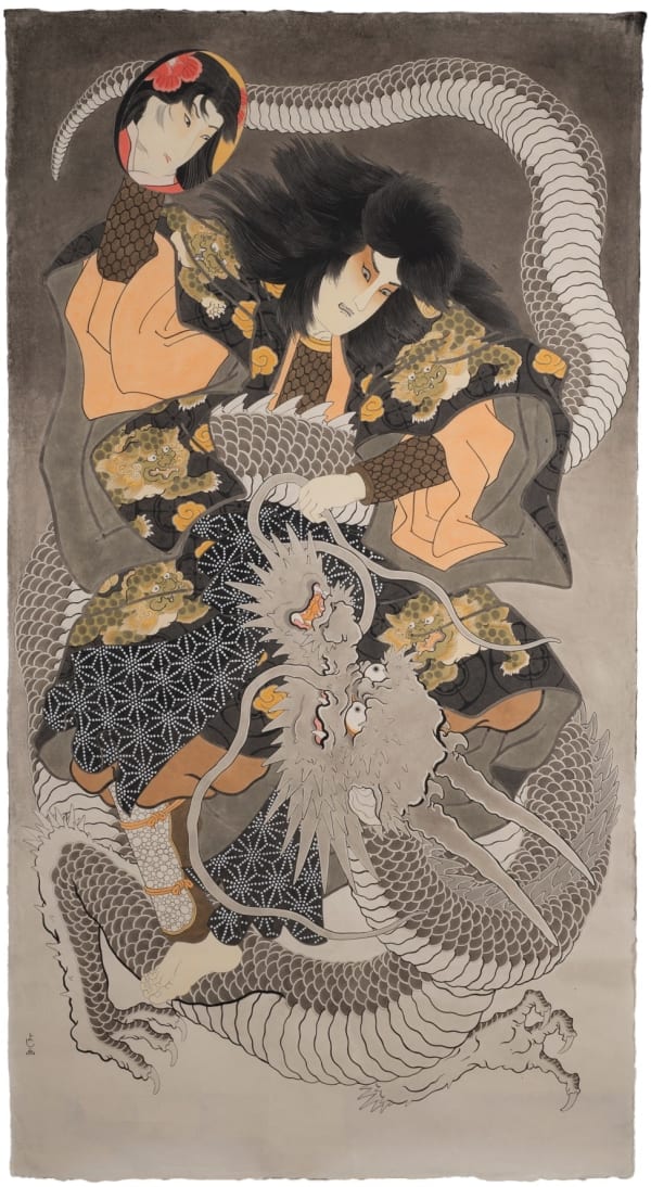 Yoshio Honjo RYUŌTARŌ, 2024 Kumohadamashi Suihi-Enogu Sumi-ink 188 x 97cm Hand stained FX Framed