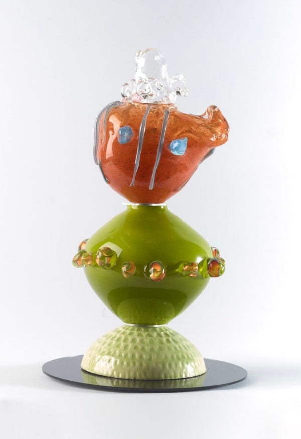Floria Tosca Totem of Cognitive Protection, 2025 Blown glass and ceramic. Wooden plinth. 39 x 20cm Dimensions variable