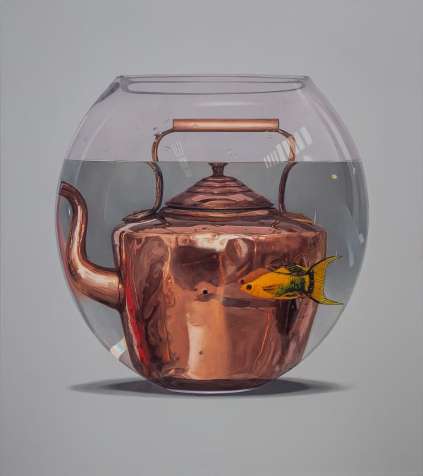 Jonathan Dalton Copper teapot with bullet hole, 2023 Oil on linen 137 x 122cm
