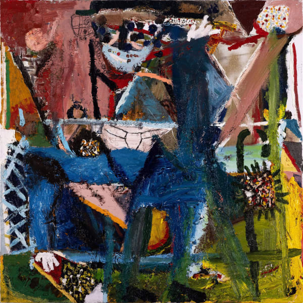 James Drinkwater In a hat shop 1, 2024 Oil on linen 91.5 x 91.5cm