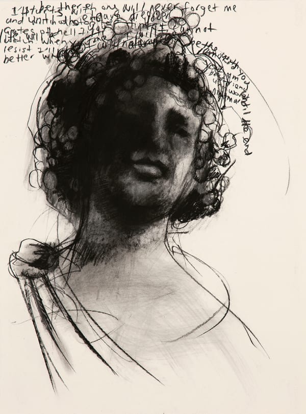 Jody Graham You're always in my thoughts_Dionysus wine God , 2022 Charcoal on paper 86 x 68cm F