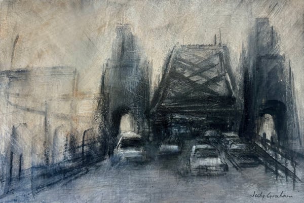 Jody Graham When the fog lifts, 2025 Charcoal on gessoed panel 20 x 30cm