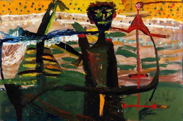 James Drinkwater Surfing the ditch with John P, Montauk, 2023 oil on canvas 122 x 183cm