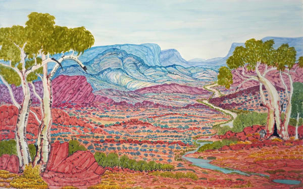 Selma Coulthard West of Tempe Downs (Cat: 231-22), 2022 Water colour on paper 61 x 97cm paper size 92.5 x 123.5 framed