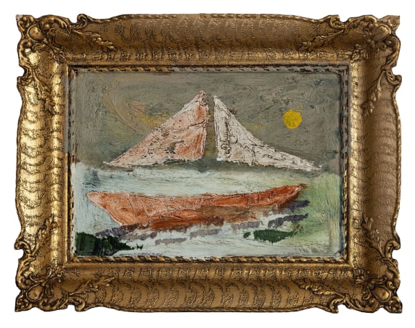 James Drinkwater I am a boat TCOML 8, 2024 Oil on board with ornate frame 35 x 44.5cm