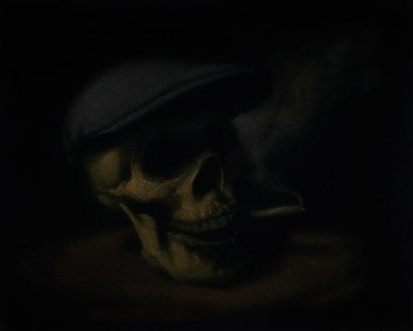 Leslie Rice A Self Portrait, of sorts, 2022 Acrylic on black velvet 26 x 21cm