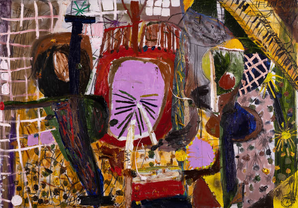 James Drinkwater Aerial view of the stage - Smalls Jazz Club, 2023 oil on linen 122 x 183cm