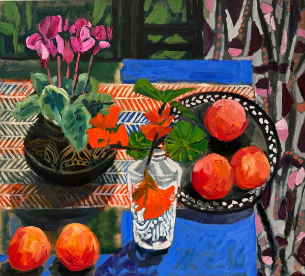 Kate Nielsen, Fruit with blue cloth, 2024