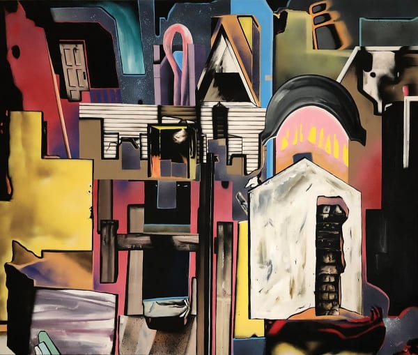 Matt Coyle Skyline with easel, 2023 Acrylic and enamel on canvas 120 x 140cm