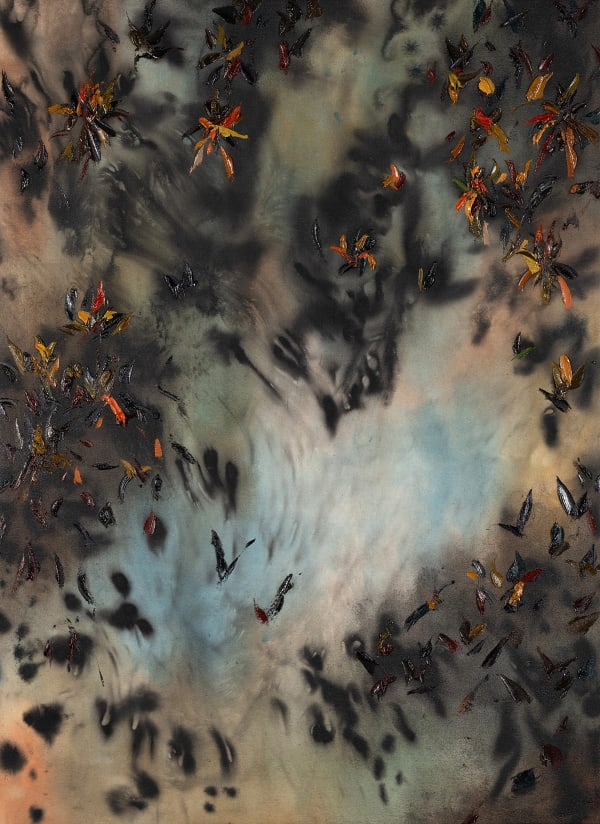 Christopher Horder Five Leaves Left, 2024 Handmade watercolour, Indian ink and oil on canvas 130.5 x 95cm