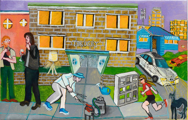 Nick Santoro Throsby Building Street Barbecue, 2025 Synthetic polymer paint on polyester 28 x 18cm