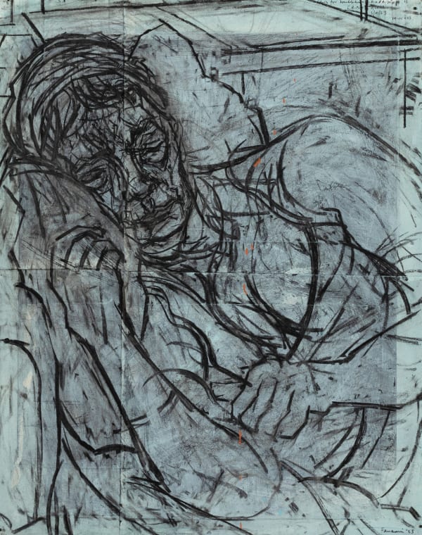 David Fairbairn Small Portrait of S.A.No.9, 2023 Acrylic, gouache, etching & willow charcoal on paper (unframed) 76 x 56cm