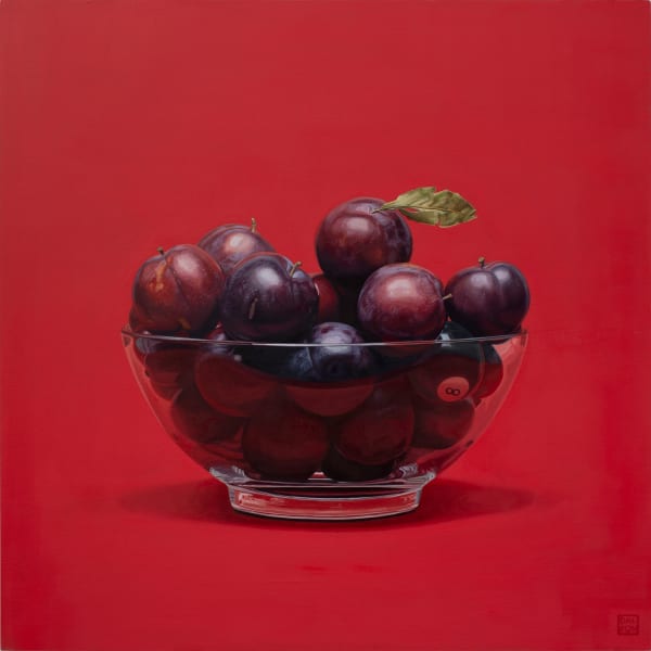 Jonathan Dalton Plums and 8 Ball, 2020 Oil on Board 60 x 60cm