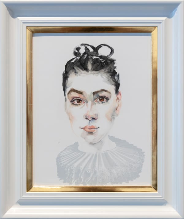 Dee Smart Georgia , 2019 Oil on board, screenprint, water gilded frame 60 x 55cm framed