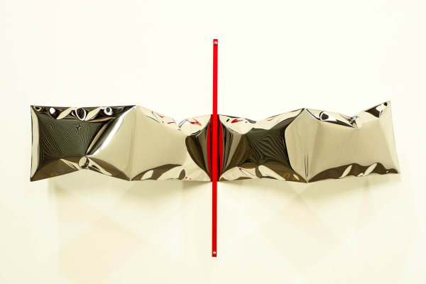 Braddon Snape Act of Suppression (Demarcation), 2023 Welded, cold inflated and mirror polished stainless steel. Painted steel and stainless steel hardware. H: 120cm W: 195cm D: 31cm