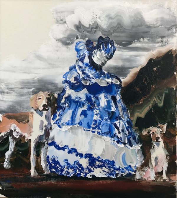 Paul Ryan Colonial Girl, Blue and White , 2017 Oil on Linen 138 x 123cm