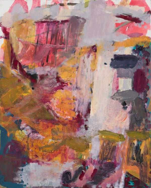 Stephanie Eather Freshly cut grass and hot pink socks hanging on the hills hoist outside the homestead, 2023 Oil on polycotton, framed (FX frame) 77cm x 61cm