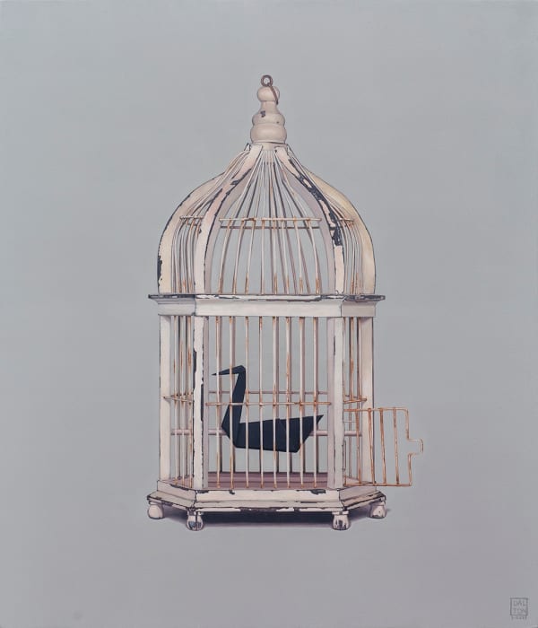 Jonathan Dalton Cataloging swans, 2023 Oil on board 70 x 60cm