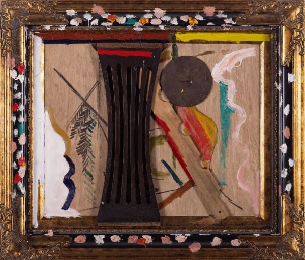 James Drinkwater La Poule au Pot, 2024 Oil and found objects on board with ornate frame 59.5 x 69.5cm
