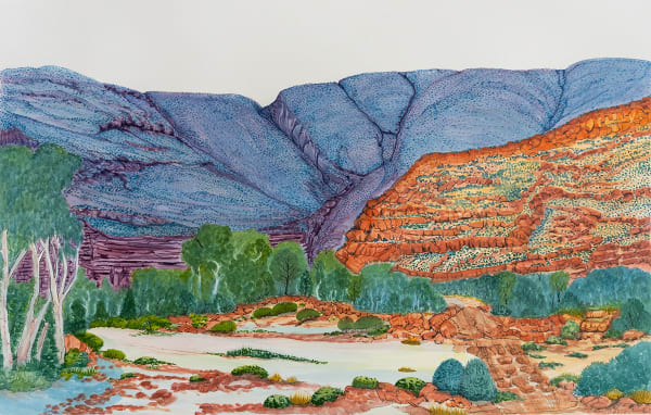 Selma Coulthard View from Palm Vallery into Boggy Hole (Cat: 8-23), 2023 Watercolour on paper 61 x 96cm image size 92 x 124cm framed