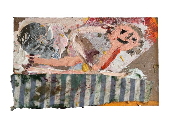 James Drinkwater Bather the springs (study), 2023 Oil and collage on hardboard 26 x 41cm