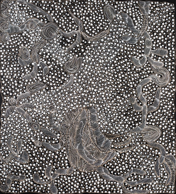 Jorna Newberry Ngintaka Perentie, (JNKM51124), 2024 Acrylic on linen 112.5 x 102cm